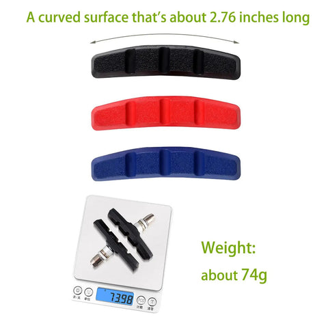 70mm V Brake Pads for Mountain Bikes Two Pairs With Hex Nuts And Spacers Noiseless Braking Blocks Black Red Blue On Scale