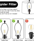 Illustration showing spider fitter for Light Gray Lamp Shade Set Of 2, 13x13x10 Inches, with correct and incorrect lamp bases