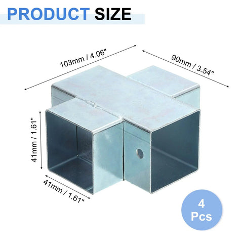 4 Way Gazebo Brackets Kit For 1.6 X 1.6 Lumber Square Tube Cross Clamp Corner Brackets Outdoor Patio Gazebo Post Base DIY Set Durable Galvanized Steel 4 Pack
