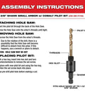 Hole saw arbor assembly instructions diagram showing 3/8-inch shank with cobalt pilot bit
