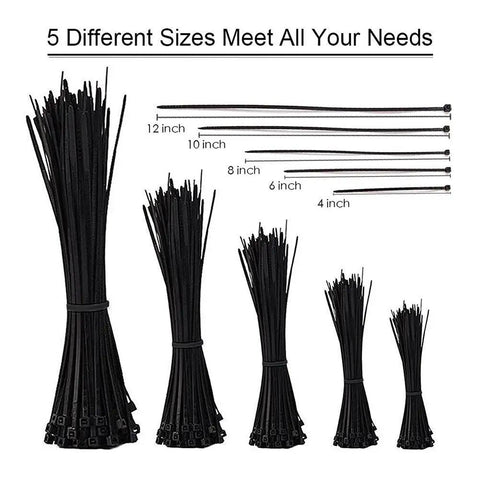 500 Pack Self Locking Nylon Cable Ties Assorted 4 6 8 10 And 12 Inch Lengths 0.16 Inch Width Heavy Duty Black For Home Office Garage Workshop Cable Management And Quick DIY Tidy Up