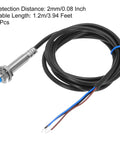 Inductive Proximity Sensor M8 Switch Normally Open PNP DC 6-36V 2mm Sensing Distance, 3.9ft Lead, 5Pcs Pack displayed with cable
