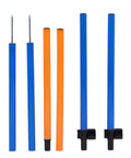 Dog Agility Travel Jump Set For Training And Fun Portable Detachable Hurdles showing blue and orange lightweight plastic bars