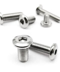 Close-up of 304 Stainless Steel Flat Hex Socket Head Bolts Set for Furniture and DIY Projects, M2x5mm size, 50 pieces visible.