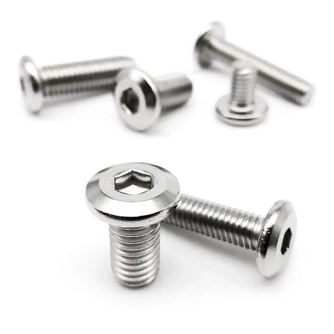 Close-up of 304 Stainless Steel Flat Hex Socket Head Bolts Set for Furniture and DIY Projects, M2x5mm size, 50 pieces visible.