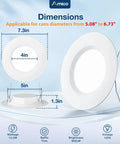 Dimensions illustration for 16 Pack 5 To 6 Inch Recessed LED Can Lights With Baffle Trim Dimmable IC And Damp Rated 12.5W