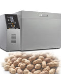 Heavy Duty Electric Nut And Coffee Bean Roaster With Thumb Turn Temp Dials Auto Shutoff Nonstick Drum Pan, stainless steel design.