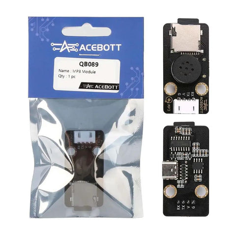 MP3 Decoder Music Player Module For Arduino And ESP32 Tiny 47mm By 24mm Board With Built In Audio Amplifier And USB Power Supports Up To 32GB TF Cards And USB Drives Easy Plug Voice Broadcast For DIY Projects And Voice Prompts, packaged module