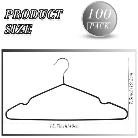100 Pack Non Slip Metal Hangers For Clothes Dope Space Saving Triangle Design 15.7 x 7.5 inch black hanger dimensions