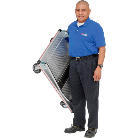 Roll Slick And Maneuver Easy Ultra Lightweight Aluminum Folding Platform Cart Features Quiet Rubber Casters With Cross Brace Handle And Vinyl Bumpers Built Solid For Warehouse Hauls