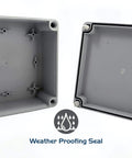Open 8x8x4 Inch IP65 Weatherproof Junction Box PS Plastic Electrical Enclosure showing the interior and weatherproof seal