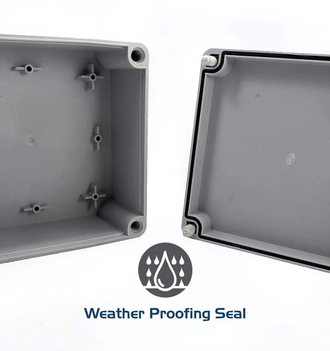 Open 8x8x4 Inch IP65 Weatherproof Junction Box PS Plastic Electrical Enclosure showing the interior and weatherproof seal