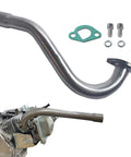 Beefed Up Exhaust Header Pipe For Predator 196cc 212cc GX160 GX200 with bolts and gasket, shown off and on engine