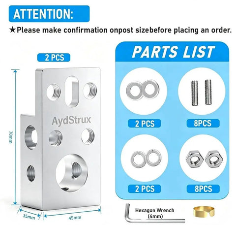 Heavy Duty 13 Way Battery Power Distribution Block With M8 M6 M4 Threaded Studs For Rv Marine Automotive Solar Lithium Batteries, 70mm height, aluminum, includes parts list.