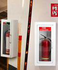 10 Lb Fire Extinguisher Cabinet Wall Mount White Steel With Glow In The Dark Sign Sticker for Dry Chemical Fire Extinguishers