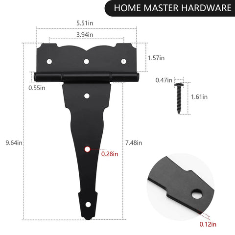 8 Inch Heavy Duty Decorative T Strap Hinge Rustproof Iron Black Gate Hinge With Screws For Storage Sheds Gates Barns
