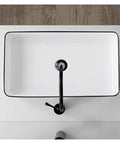 USZWBY Vessel Sinks Small Apartment Bathroom Balcony Ceramic Wash Basin Above The Nordic Simple Black Edge Household Bathroom Bowl Sink viewed from above.
