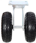 10 Inch Dual Wheel Pneumatic Swivel Caster With Twin Air Tires, Heavy Duty Plate Mount featuring black air tires and zinc plated frame.