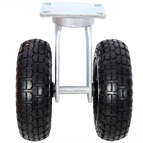 10 Inch Dual Wheel Pneumatic Swivel Caster With Twin Air Tires, Heavy Duty Plate Mount featuring black air tires and zinc plated frame.