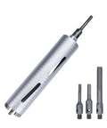 2-1/2 in diamond dry core drill bit, side view; 10 in depth, includes 3 adapters