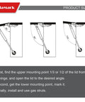 Diagram showing installation angles for 10 Inch Gas Strut Lift Support 45 Lb Each, 2 Pack For Toy Boxes, Truck Tool Boxes, RV Cabinets