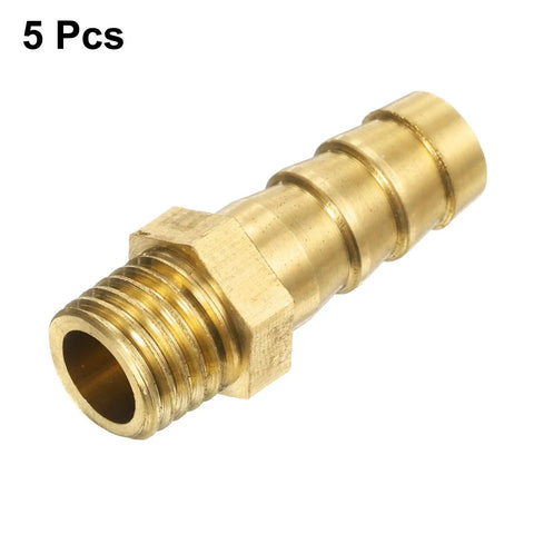 Five Piece Brass Hose Barb Fittings Set M12-1.5 Male To Barb Adapters 10mm Inner Diameter Barbed Pipe Fittings For Water Fuel And Air Lines Durable Corrosion Resistant Easy Install, brass hose barb fitting