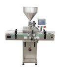 Rugged Automatic Servo Liquid And Paste Filling Machine Slick Stainless Steel Frame 100 To 1000 Milliliter Range with hopper and control panel.