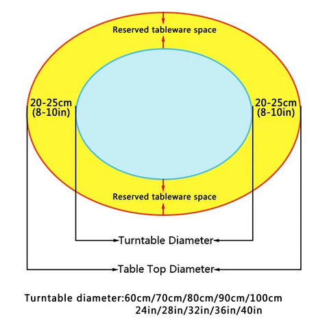 Diagram showcasing dimensions of Blue Marble Lazy Susan Turntable 32 Inch Large Rock Slab Plate with 360 Degree Silent Rotation.