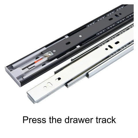 Beefy Full Extension Drawer Slides 10 to 22 Inch Heavy Duty Rails With Smooth Quiet Operation, Ball Bearing Precision Rails, Safe Lock Mechanism For Keyboard Drawers, Wardrobe Cabinets, Wood Or Steel Drawers And Tool Boxes press latch view