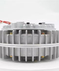 Shell rotating hollow-shaft magnetic powder brake, side view, finned aluminum housing, 24V hole-type tension controller