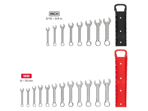 Stubby Combination Wrench Set With Holder Twenty Piece Inch And Metric Short Profile Wrenches Angled Open Ends For Tight Spaces U