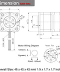Technical diagram of Harmonic Gear Drive Reducer With Nema 17 Stepper Motor 24V 1A 30 To 1 Ratio with dimensions and wiring guide