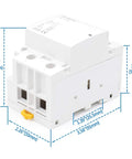 Heavy Duty AC Contactor 2 Pole 2NO 110V Coil DIN Rail Mount shown with dimensions, white housing