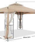 Patio Gazebo With Netting Screen Walls 10x10 for lawn, garden, backyard and deck, rust-resistant steel frame, double layer roof.