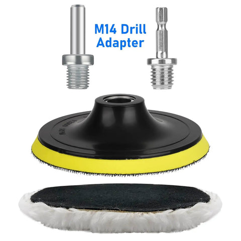 11 Piece 5 Inch Wool Polishing Buffing Pad Kit For Drill Buffer With M14 Adapter, includes adapter, backing pad, and wool pad