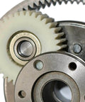 Close-up of 36T Gear With Clutch For Electric Bike Motor, featuring the 38mm outer diameter solid spur gear set in argent and white finish.