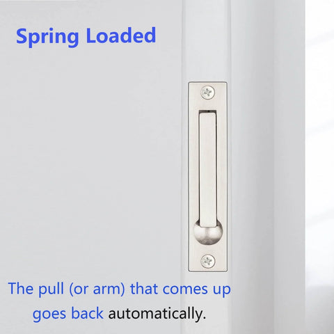Privacy Pocket Door Lock With Pull In Stainless Steel 304 installed, showing flush handles, brushed nickel finish, sliding barn style hardware.