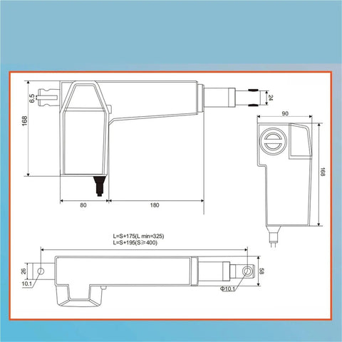 Beefy Heavy Duty Electric Linear Actuator 8000N Lift, 50mm to 1000mm Stroke, technical dimensions diagram