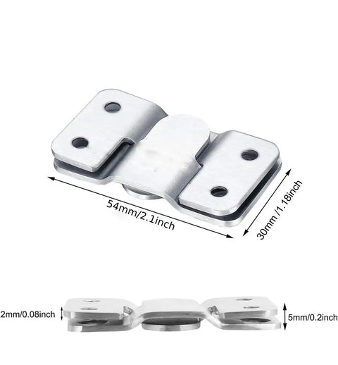 Forty Piece Stainless Steel Sectional Couch Connectors With Screws, Tough As Nails interlock bracket, 54mm x 30mm dimensions.