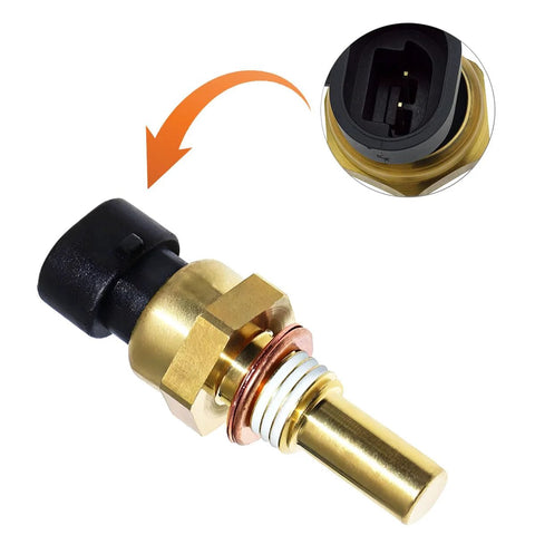 Sandfren car engine coolant temperature sensor with brass body and black connector, front view