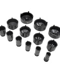 13 Piece Spindle Nut Socket Kit For Ball Joints And Axle Locknuts With 4 Teeth Exterior Half Inch Drive on white background