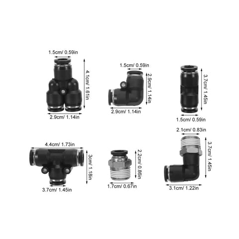 Solid TEHAUX Pneumatic Push To Connect Air Hose Fitting Kit With 3/8 Inch Npt Male Thread And 8mm Tube, Straight Elbow Tee Connector Nickel Plated Copper For Lab Or Machine Setups That Are Total Game Changers. black pneumatic fittings with size labels