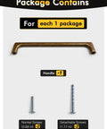 Package contents of Five Pack Antique Brass Cabinet Pulls, 7.56 Inch Hole Center Vintage Zinc Alloy Handles with screws