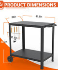 32x20IN Double Shelves Grill Table Movable Outdoor Grill Cart For Griddle And Pizza Oven with dimension labels