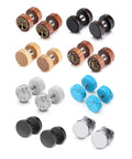 8 Pairs 16G And 18G Wood Turquoise And Stainless Steel Fake Ear Gauges Set For Men And Women Punk Barbell Stud Earrings Fake Flesh Ear Tunnels Expander Plugs 00G Look, showing assorted designs and materials including wood and turquoise.