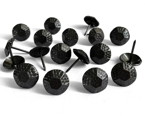 Straight Up Premium Black Metal Upholstery Tacks 100 Count With Sleek 19Mm Rounded Heads And Tough 23Mm Shafts displayed on a white background.