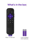 Replacement TV Remote For Roku TV Models Only With No Fuss Setup And Pre Set App Shortcuts, remote with batteries visible