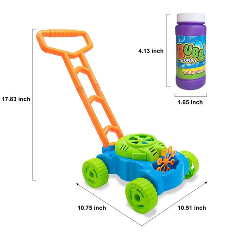 Bubble Lawn Mower Toy With Realistic Sounds And Bubble Maker For Toddlers, 18 inch push toy with bubble solution bottle
