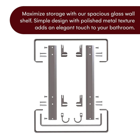 Assembly components for 2 Tier Glass Wall Shelf With Integrated Towel Bar In Brushed Silver Finish, Wall Mounted Shower Storage