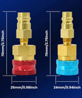 R1234YF to R134A Quick Coupler Adapter Kit for Auto AC Systems with brass adapters, red and blue fittings, 70mm height